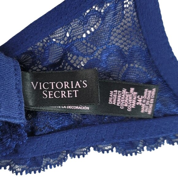 Victoria's Secret Dream Angels Perfect Coverage Bra Blue 34C Rhinestones Lined - Picture 8 of 10